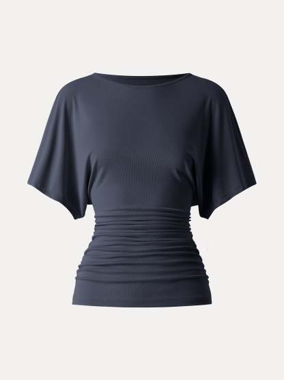 Effortless Boatneck Batwing Sleeve Side Ruched Top