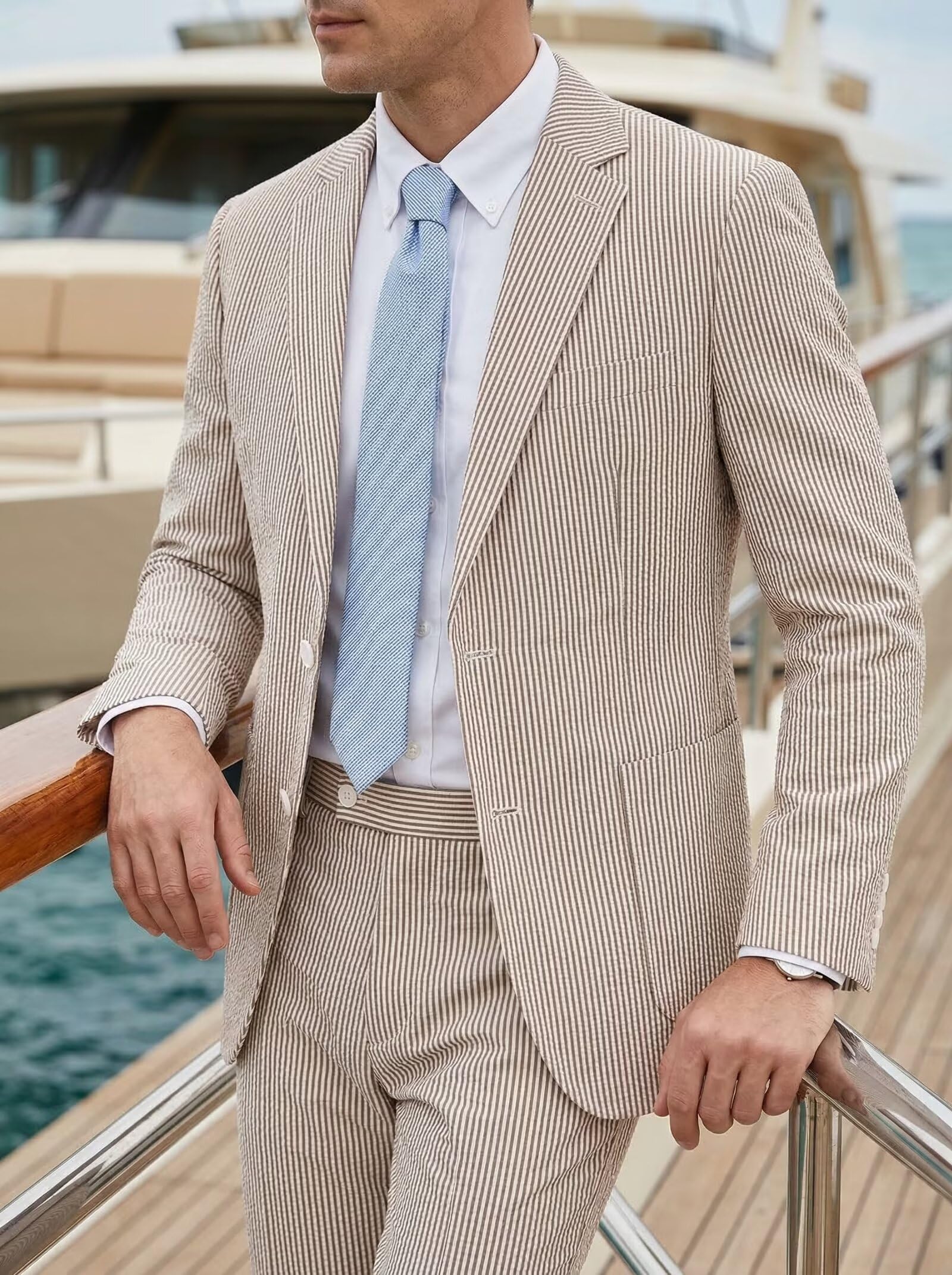 🔥Men's 2-Piece Seersucker Suits Classic Jacket & Trousers