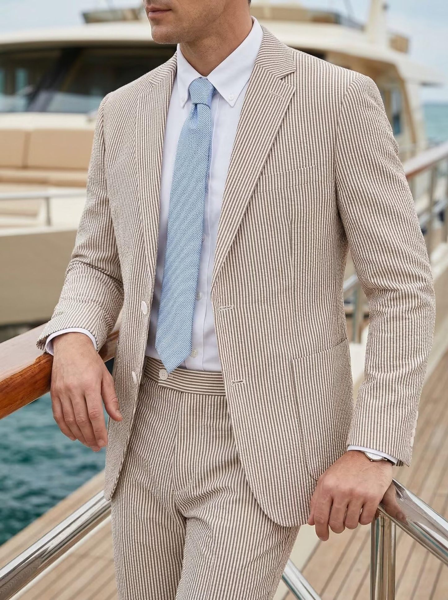 🔥Men's 2-Piece Seersucker Suits Classic Jacket & Trousers