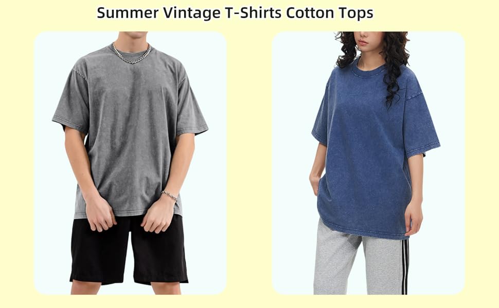Cotton T-Shirts Oversized Unisex Short Sleeves Casual Loose Wash Solid Basic Tee Tops