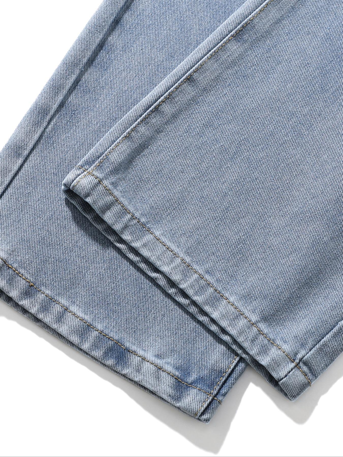 Men's drawstring waist straight-cut jeans, solid-colored Classic casual versatile non-stretch denim trousers, well-fitted straight-cut style, suitable for year-round wear, slightly smaller sizing recommended to order one size up