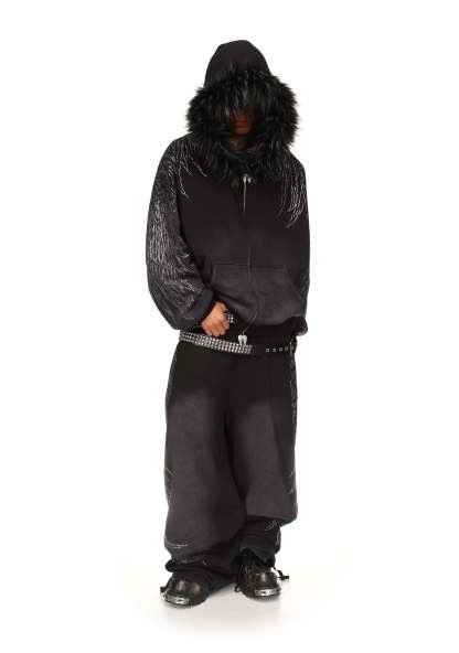 FALLEN RHINESTONE OVERSIZED SWEATPANTS WASHED BLACK