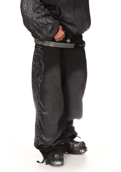 FALLEN RHINESTONE OVERSIZED SWEATPANTS WASHED BLACK