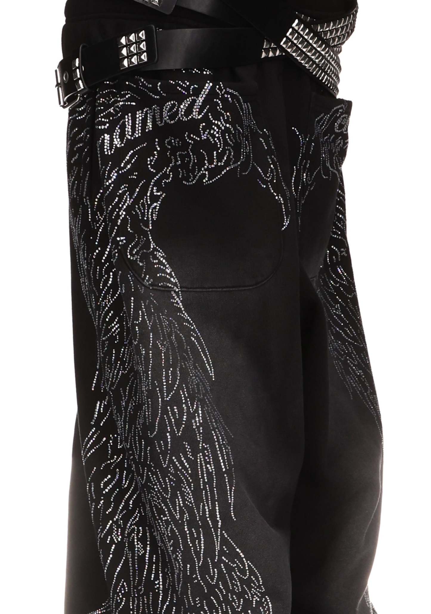 FALLEN RHINESTONE OVERSIZED SWEATPANTS WASHED BLACK