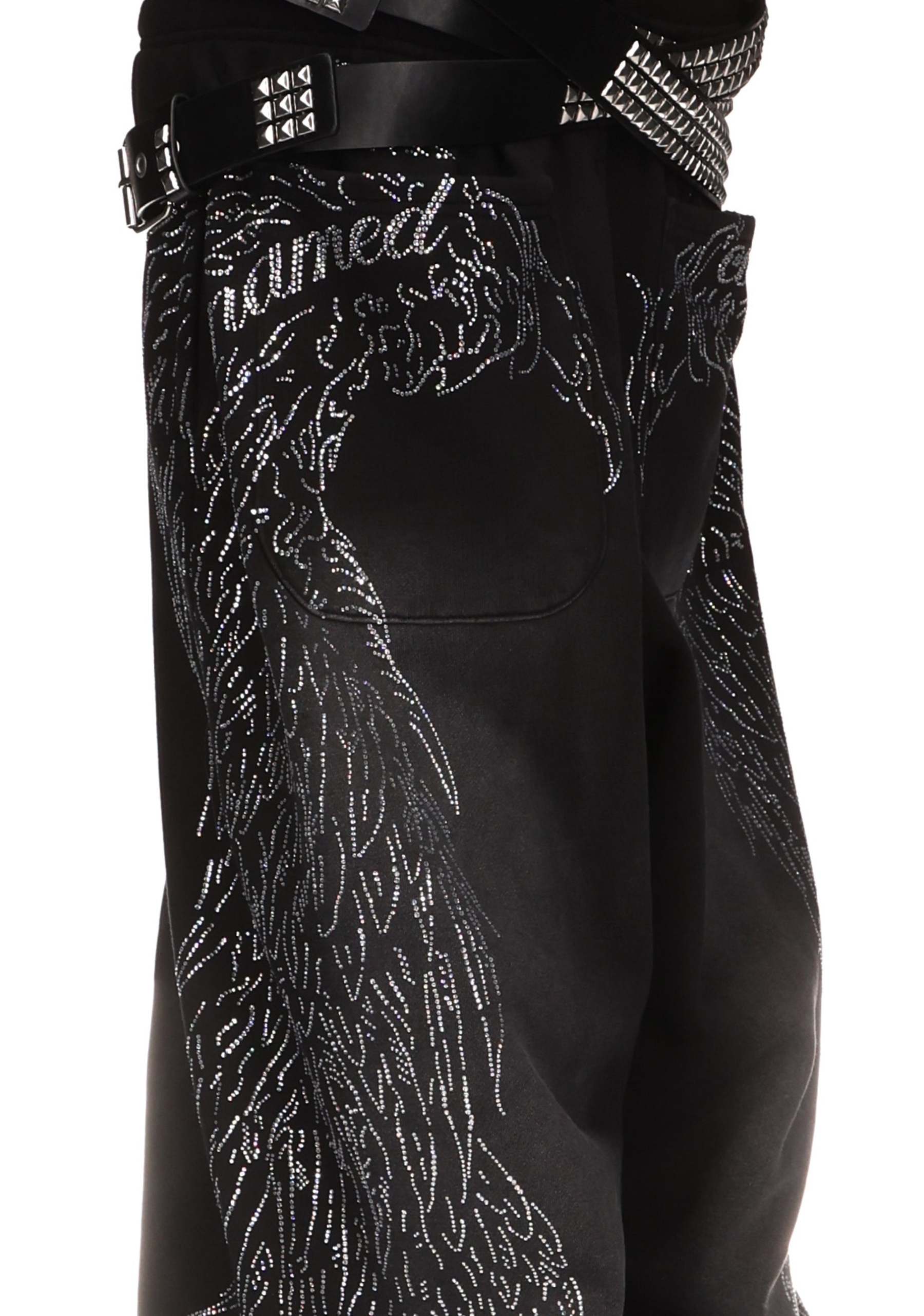 FALLEN RHINESTONE OVERSIZED SWEATPANTS WASHED BLACK
