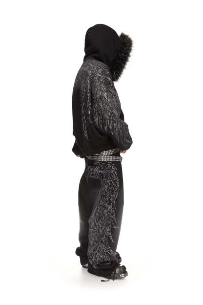 FALLEN RHINESTONE OVERSIZED SWEATPANTS WASHED BLACK