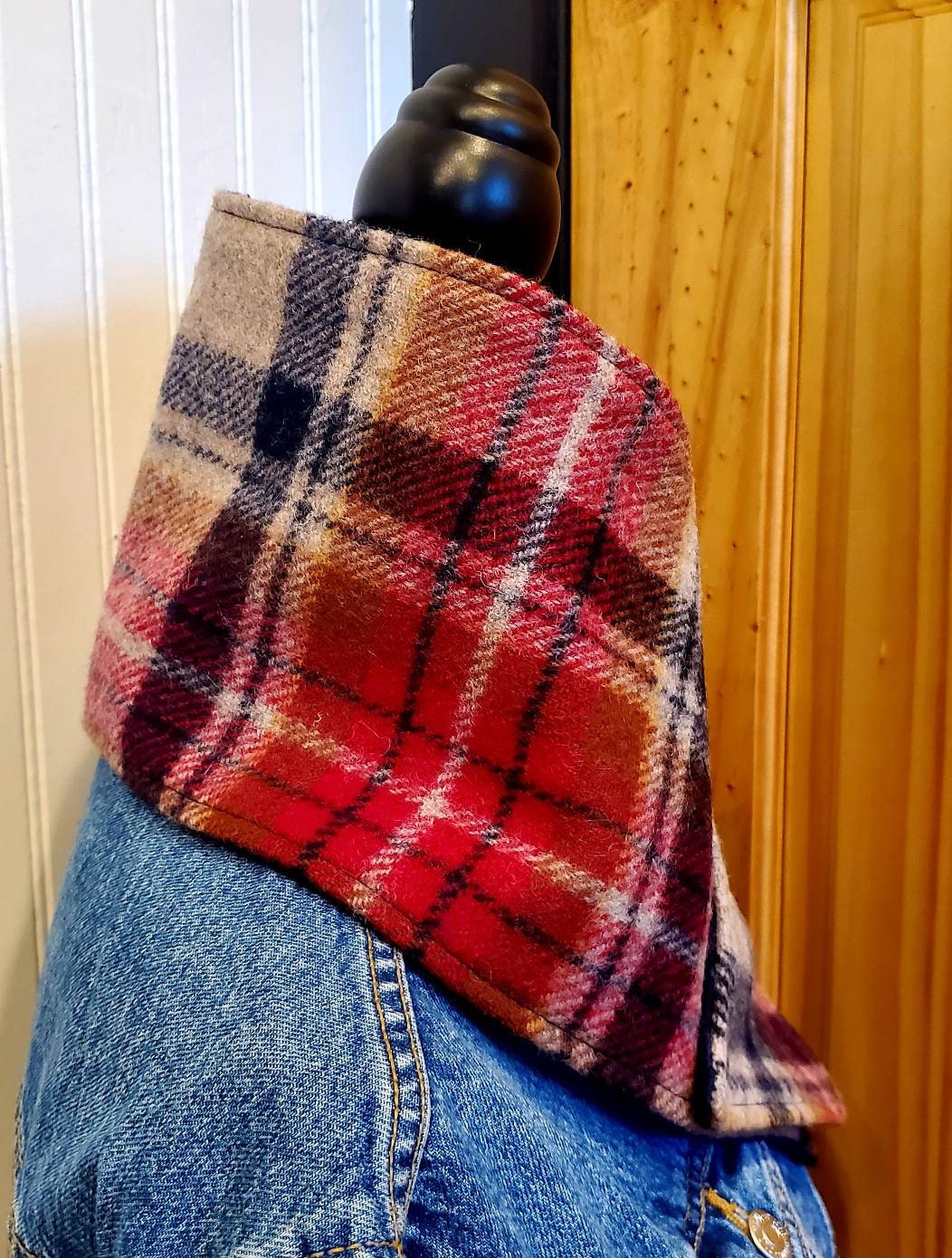 Wool Cowl Scarf - Vintage Stewart Tartan