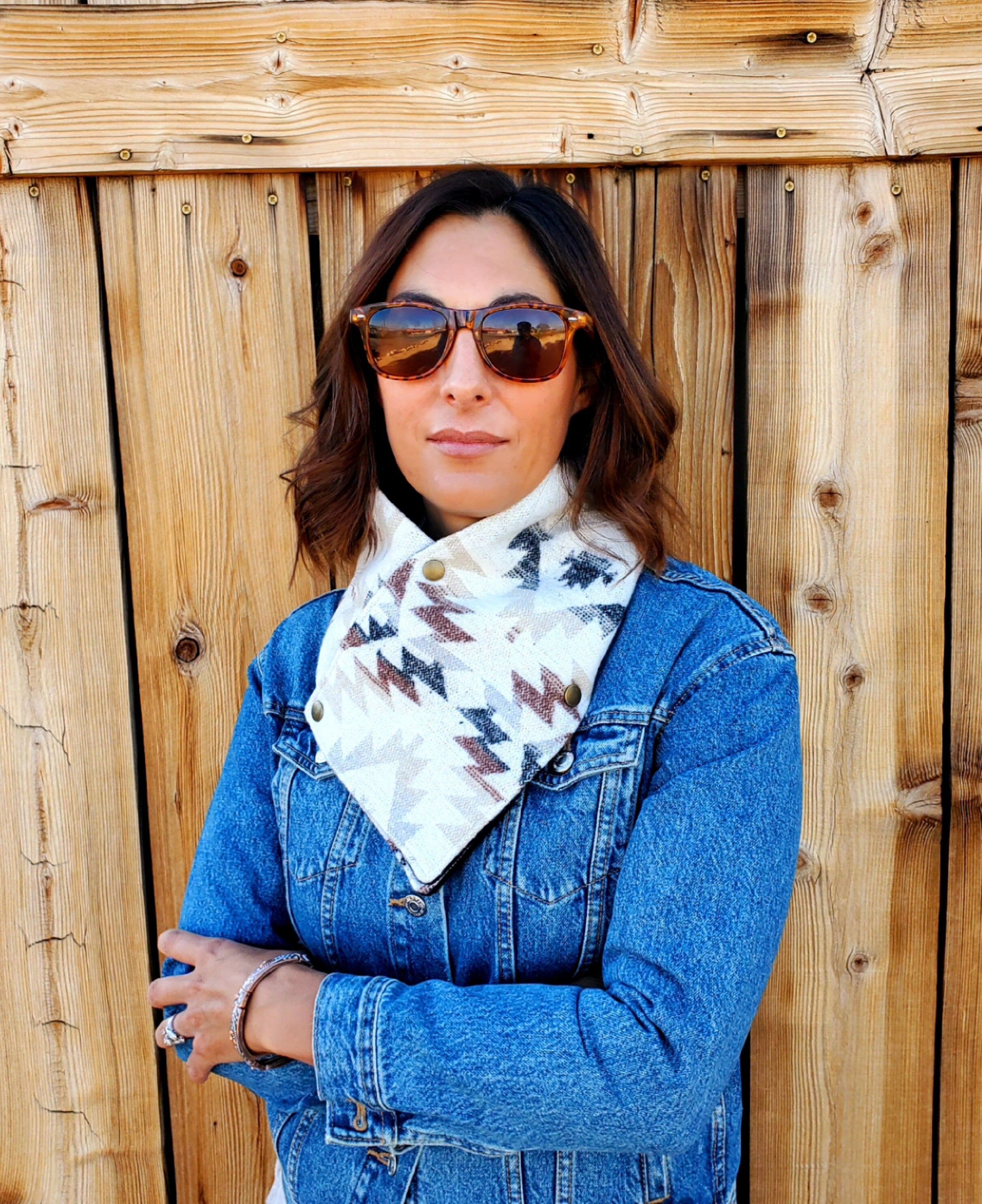 Women's Western Cowl - White Aztec