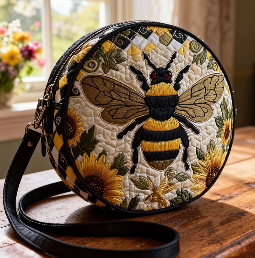 Bee & Sunflower Quilted Circle Crossbody Bag