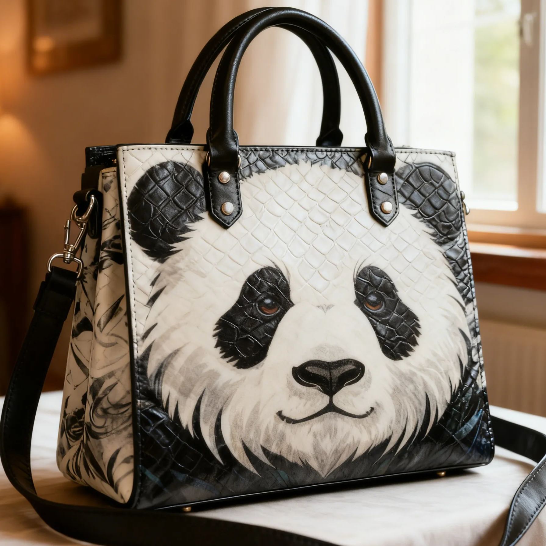 Cute Panda Fashion Animal Vegan Leather Tote Bag Crossbody Handbag with Adjustable Strap