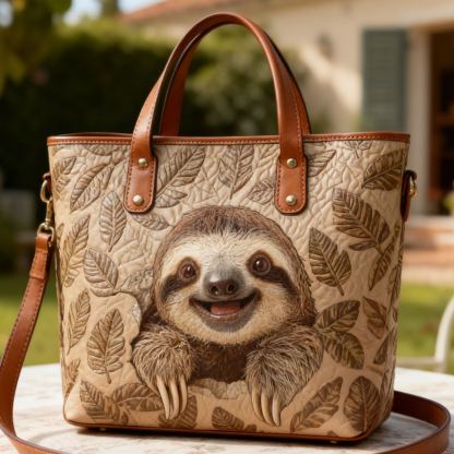 Smiling Sloth Cute Animal Vegan Leather Tote Bag Crossbody Handbag with Adjustable Strap