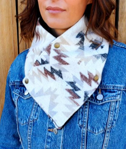 Women's Western Cowl - White Aztec