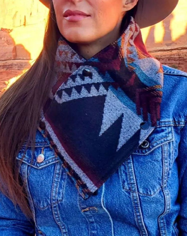 Women's Western Cowl - Black Aztec