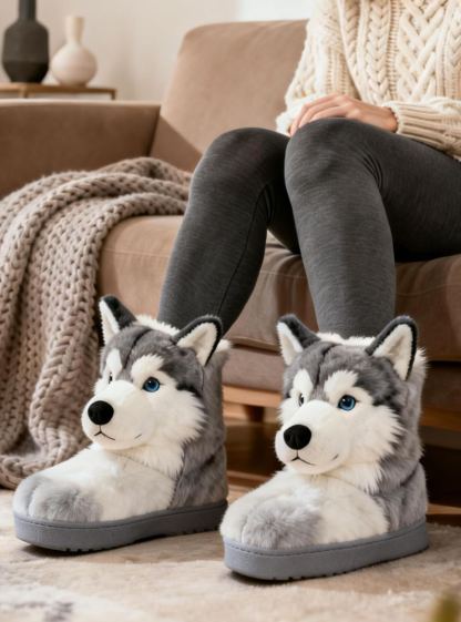 3D Cute Husky Plush Snow Boots 
