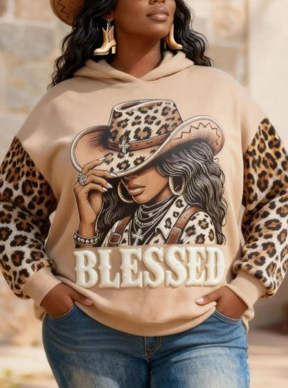 Leopard Cowgirl Blessed Puff Print Hoodie
