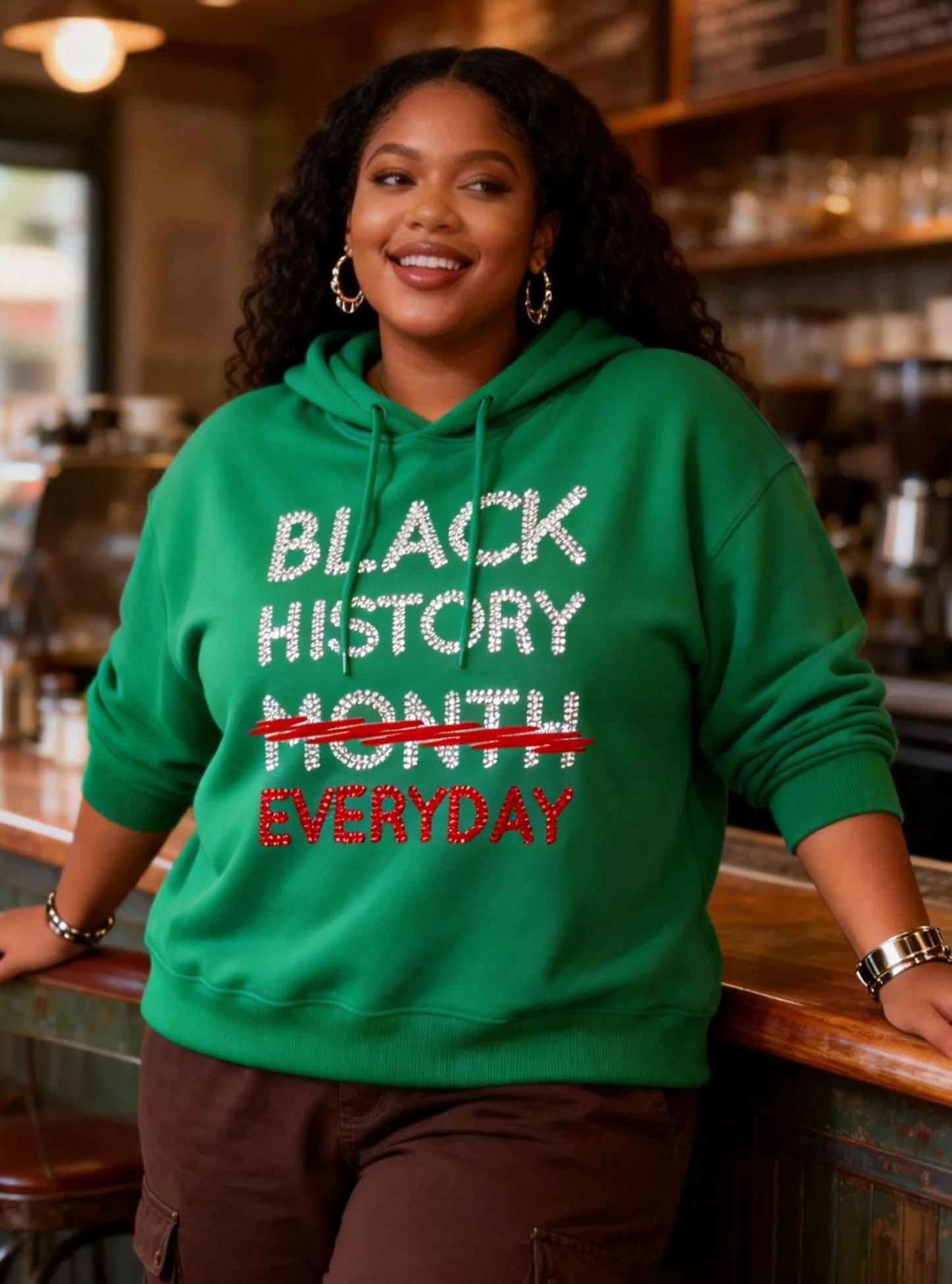 “Black History Month Everyday” Sequin Graphic Long Sleeve Hoodie