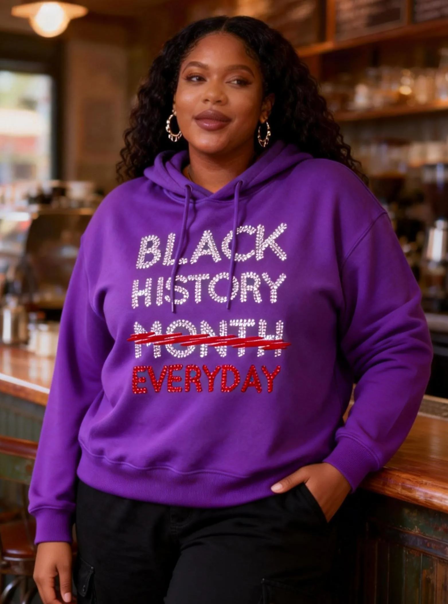 “Black History Month Everyday” Sequin Graphic Long Sleeve Hoodie