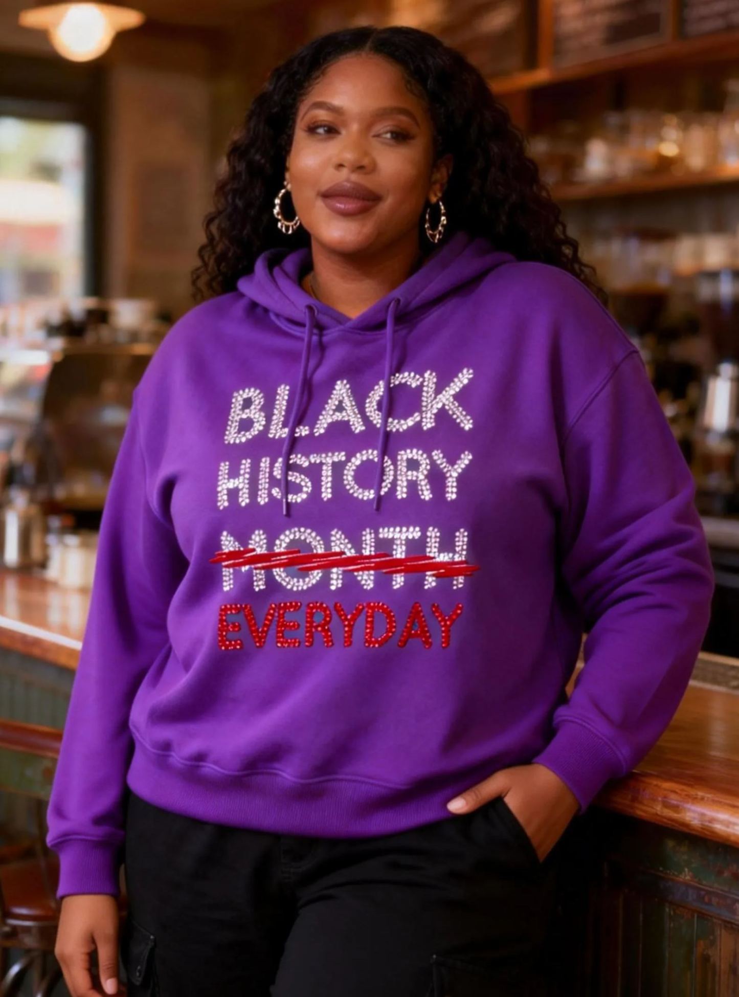 “Black History Month Everyday” Sequin Graphic Long Sleeve Hoodie