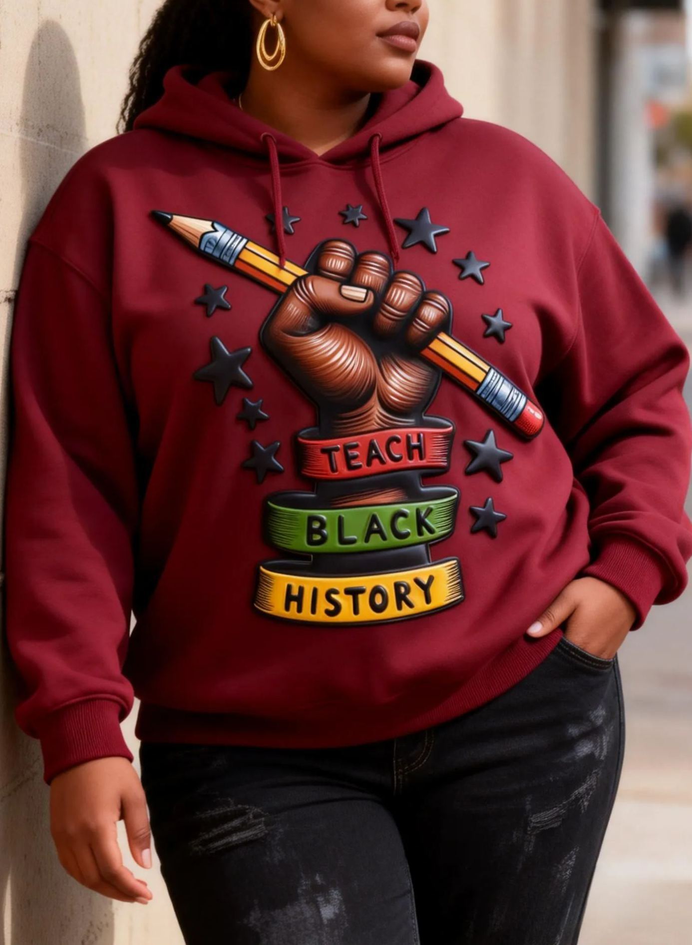 Teach Black History Graphic Puff Print Oversized Hoodie