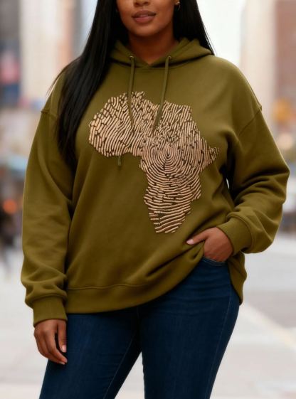 Africa Map Fingerprint Graphic Oversized Hoodie