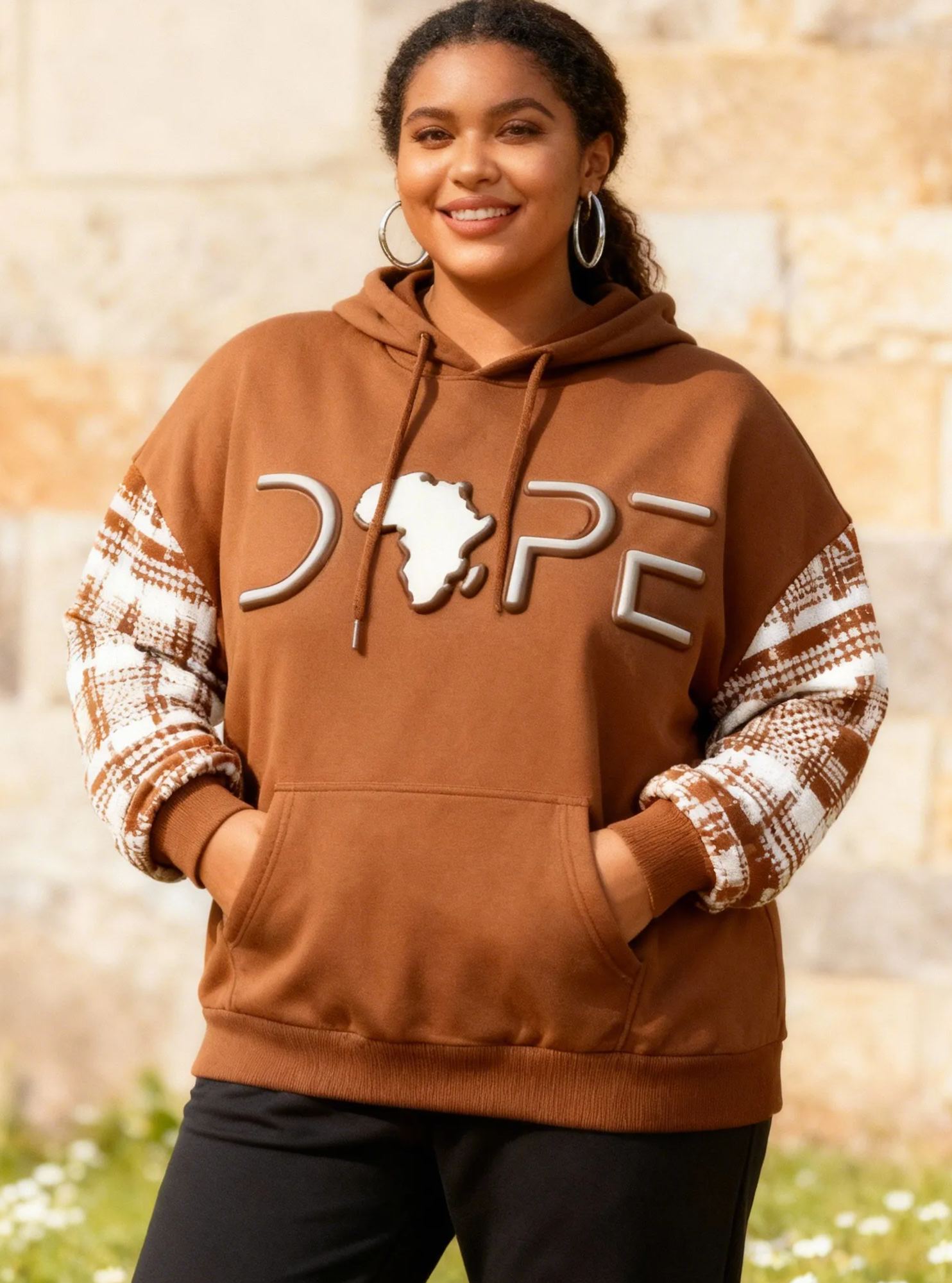 Dope Africa Map Plaid Sleeve Oversized Hoodie