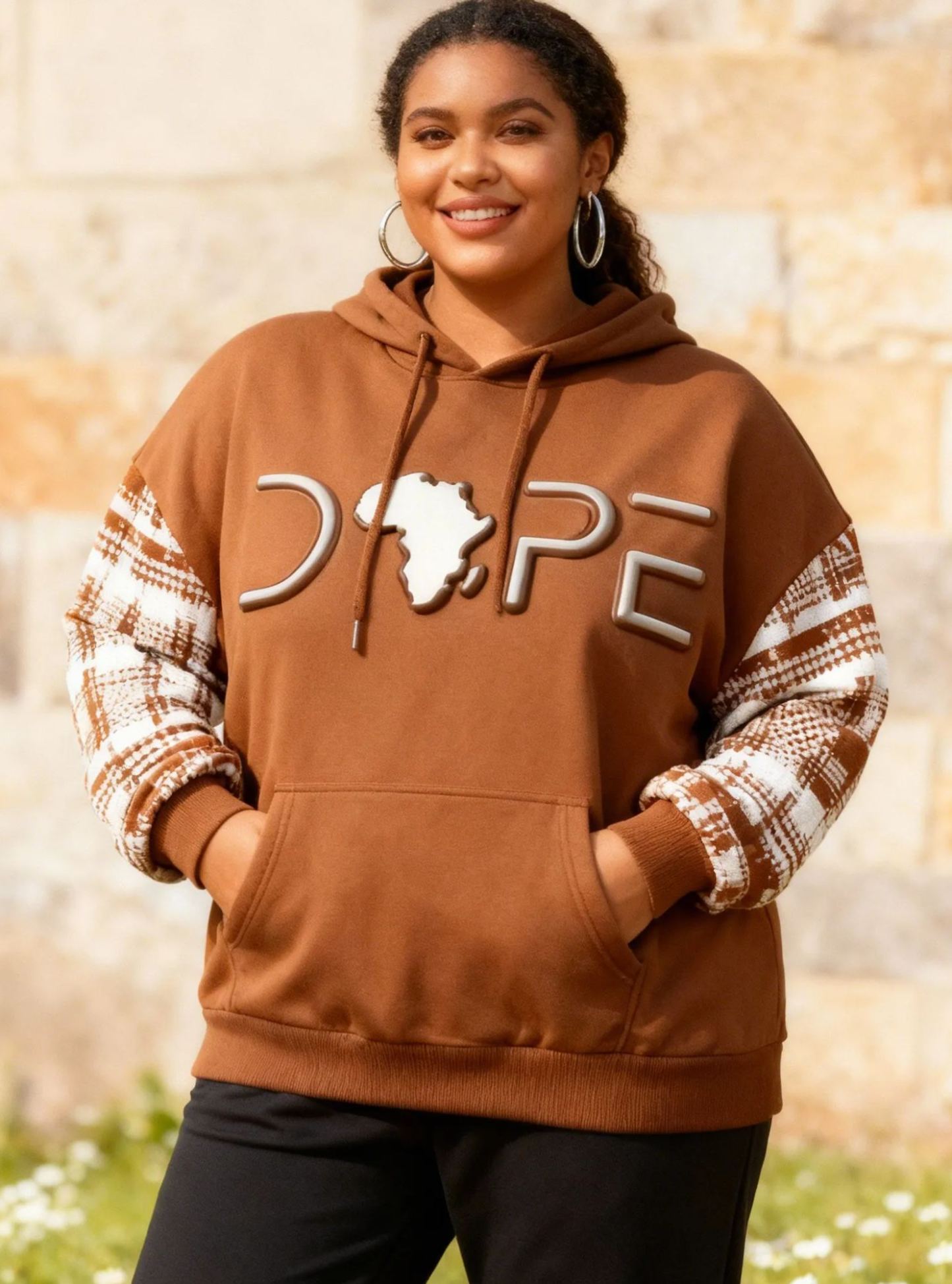 Dope Africa Map Plaid Sleeve Oversized Hoodie