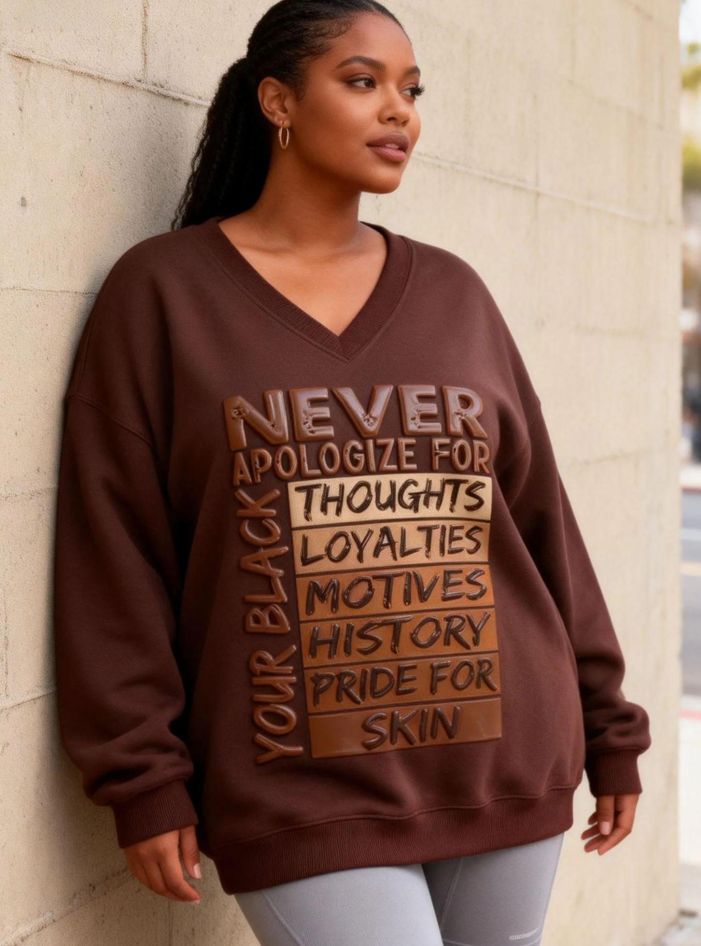 "Never Apologize For Your Black Thoughts"  Oversized V-Neck Sweatshirt 