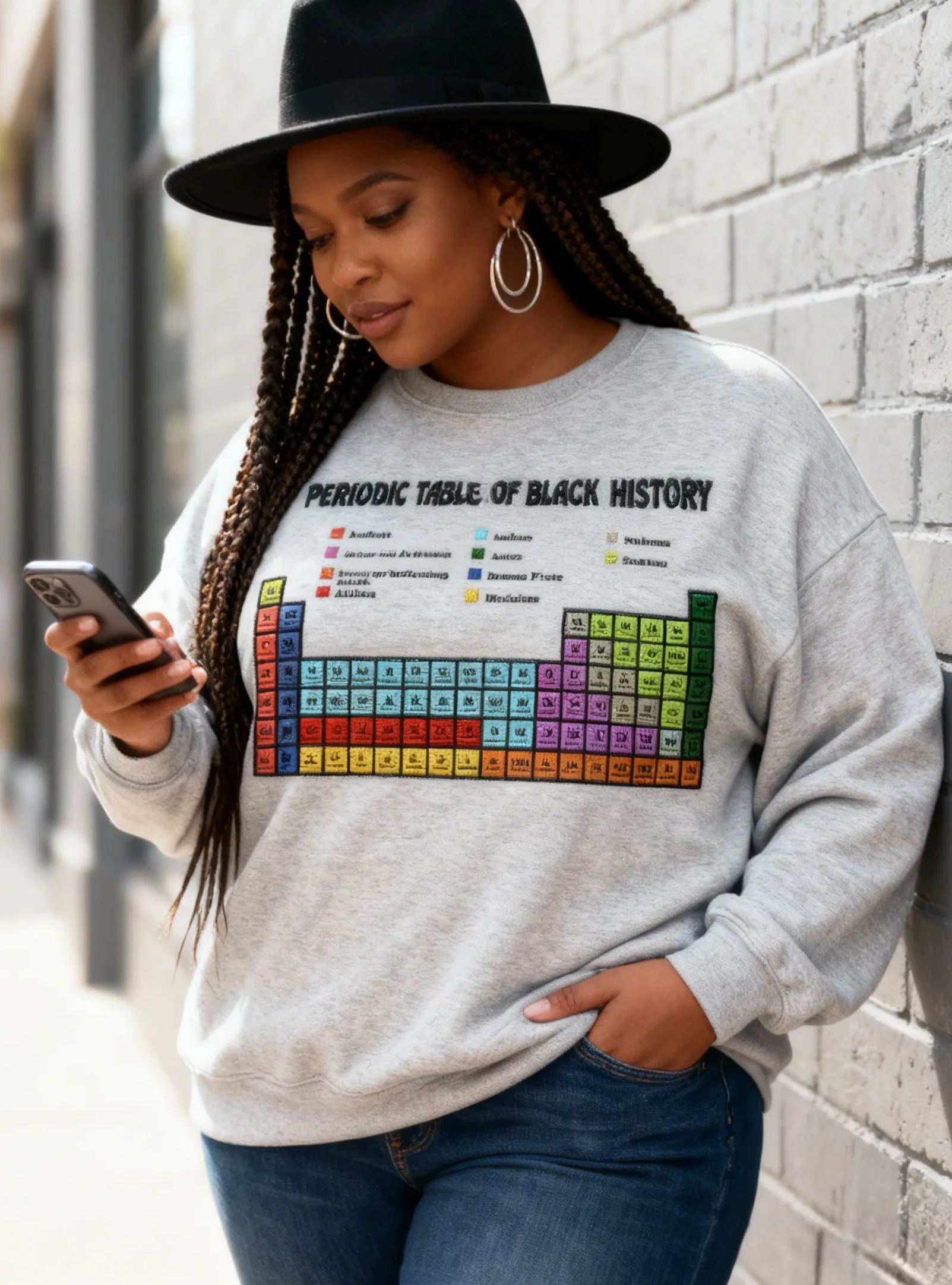 Periodic Table of Black History Embroidered Graphic Crewneck Sweatshirt 