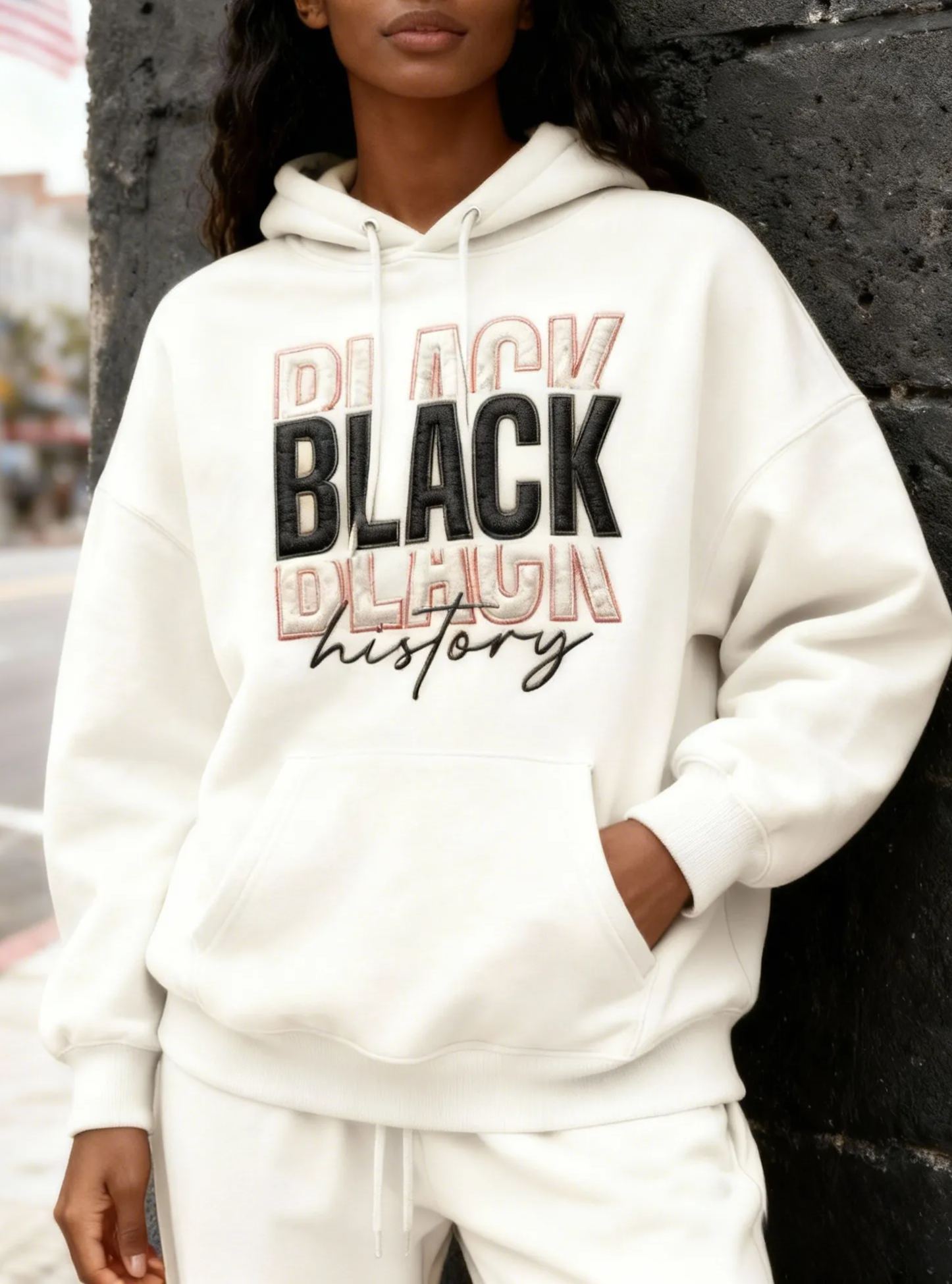 Black History Triple Stacked Letter Embroidery Oversized Hoodie 
