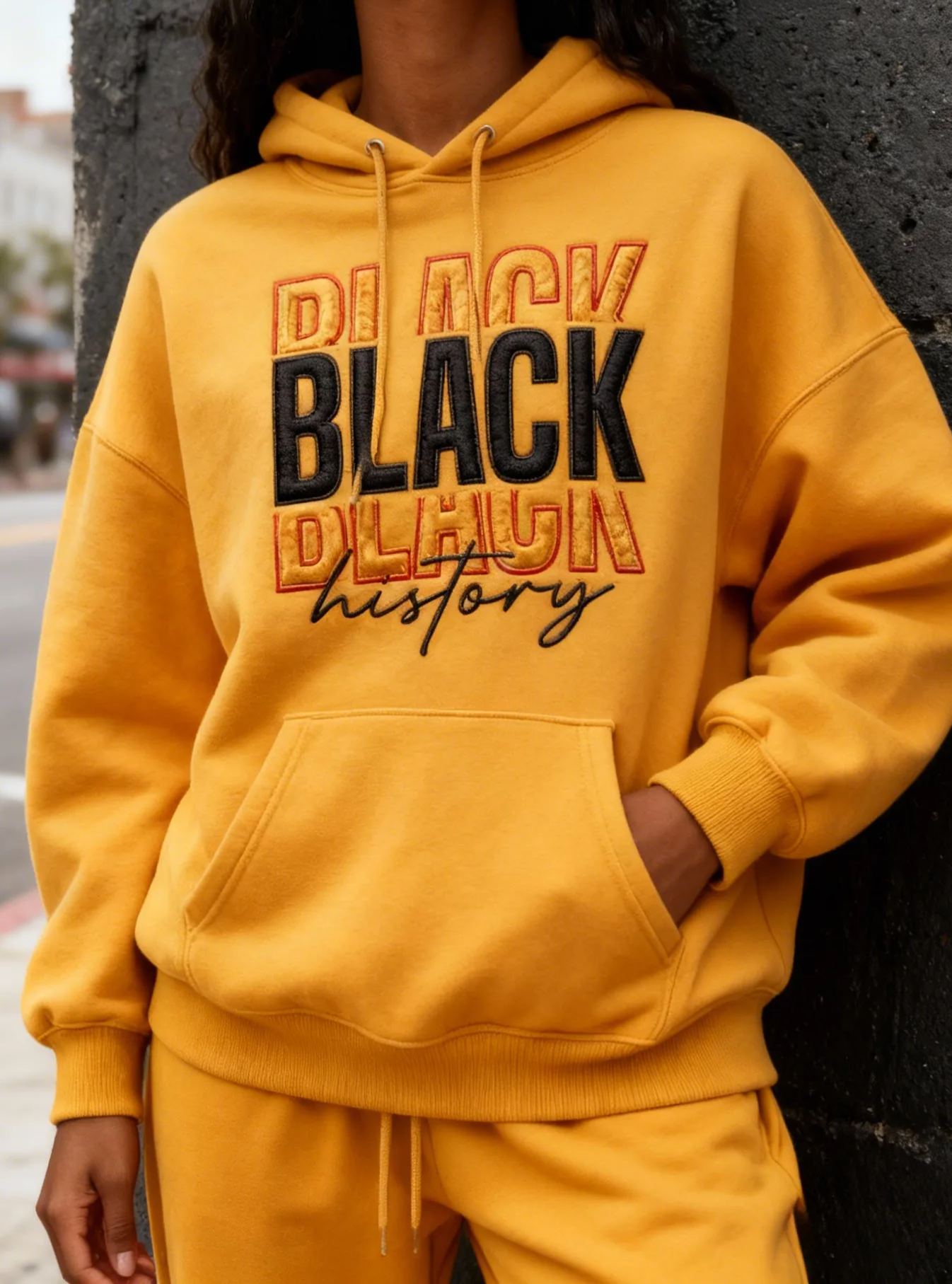 Black History Triple Stacked Letter Embroidery Oversized Hoodie 