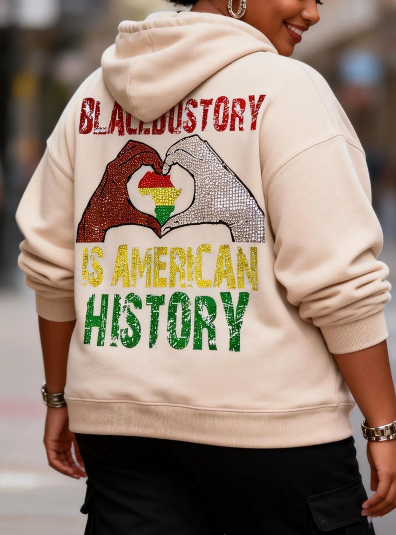 Rhinestone Black History Is American History Oversized Hoodie 