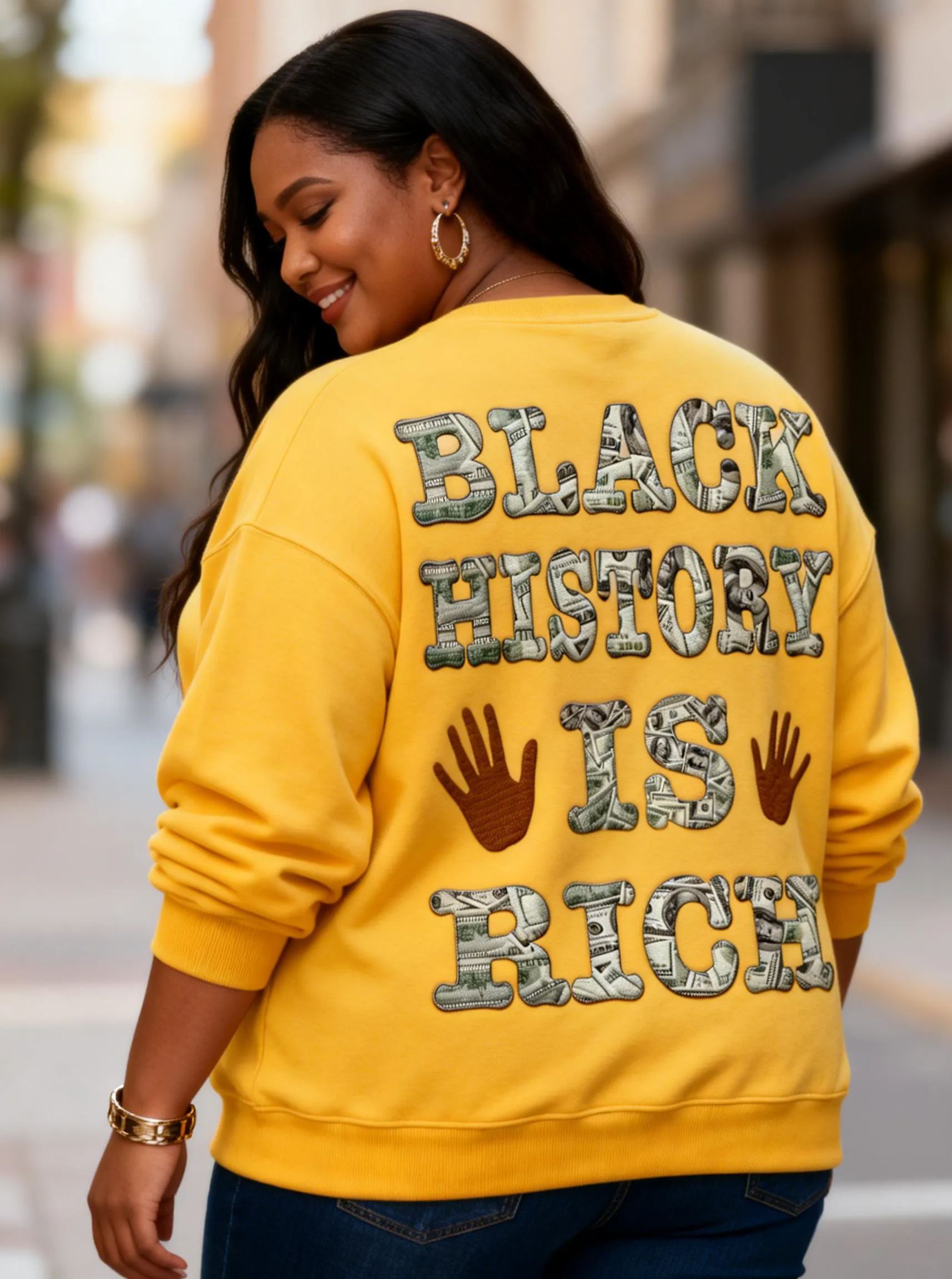 "Black History Is Rich"  Print Crewneck Oversized Sweatshirt 