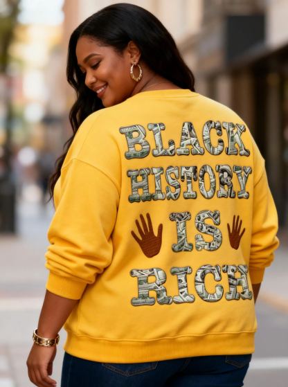 "Black History Is Rich"  Print Crewneck Oversized Sweatshirt 