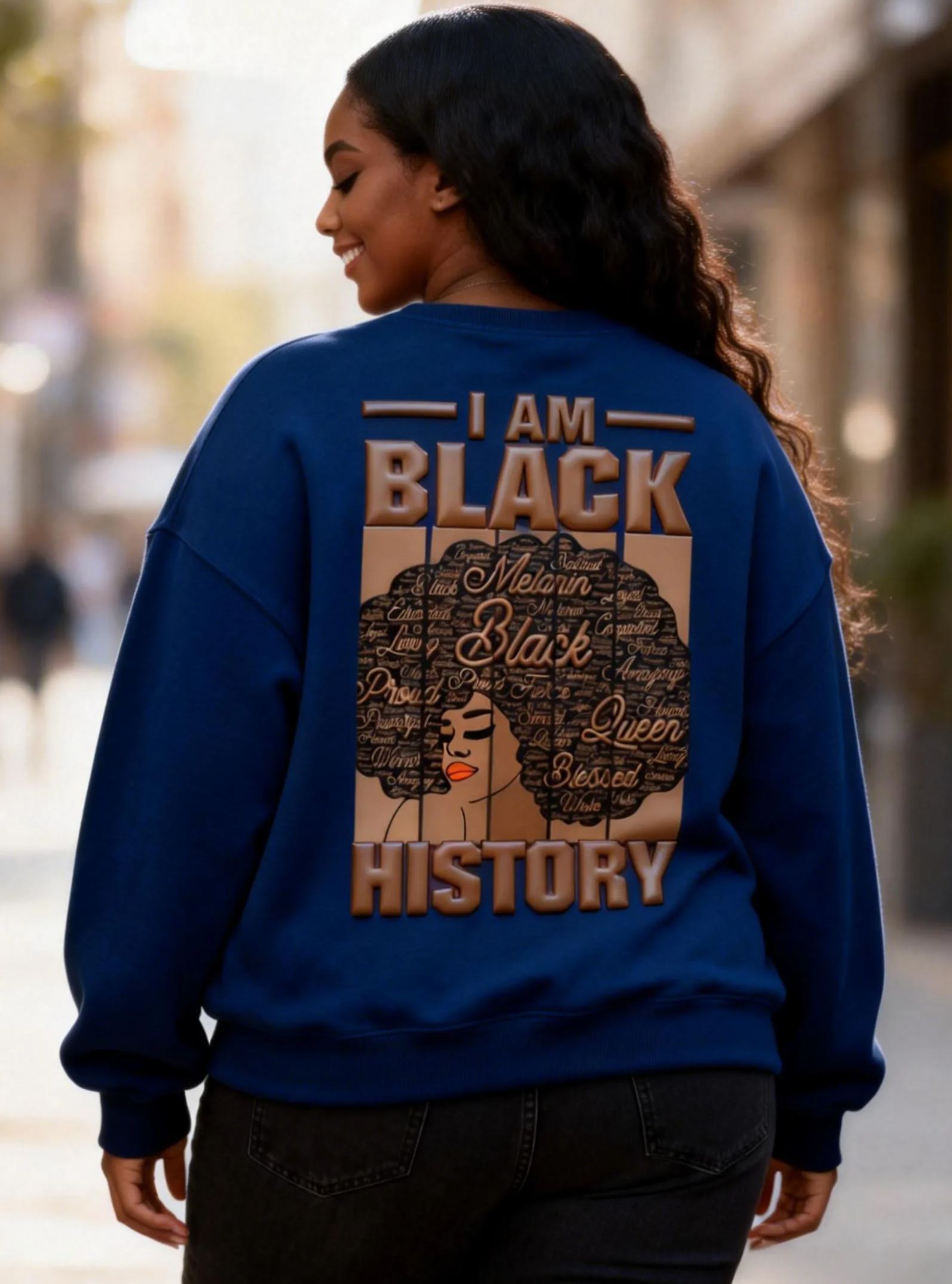 "I Am Black History" Graphic Puff Print Crewneck Oversized Sweatshirt 