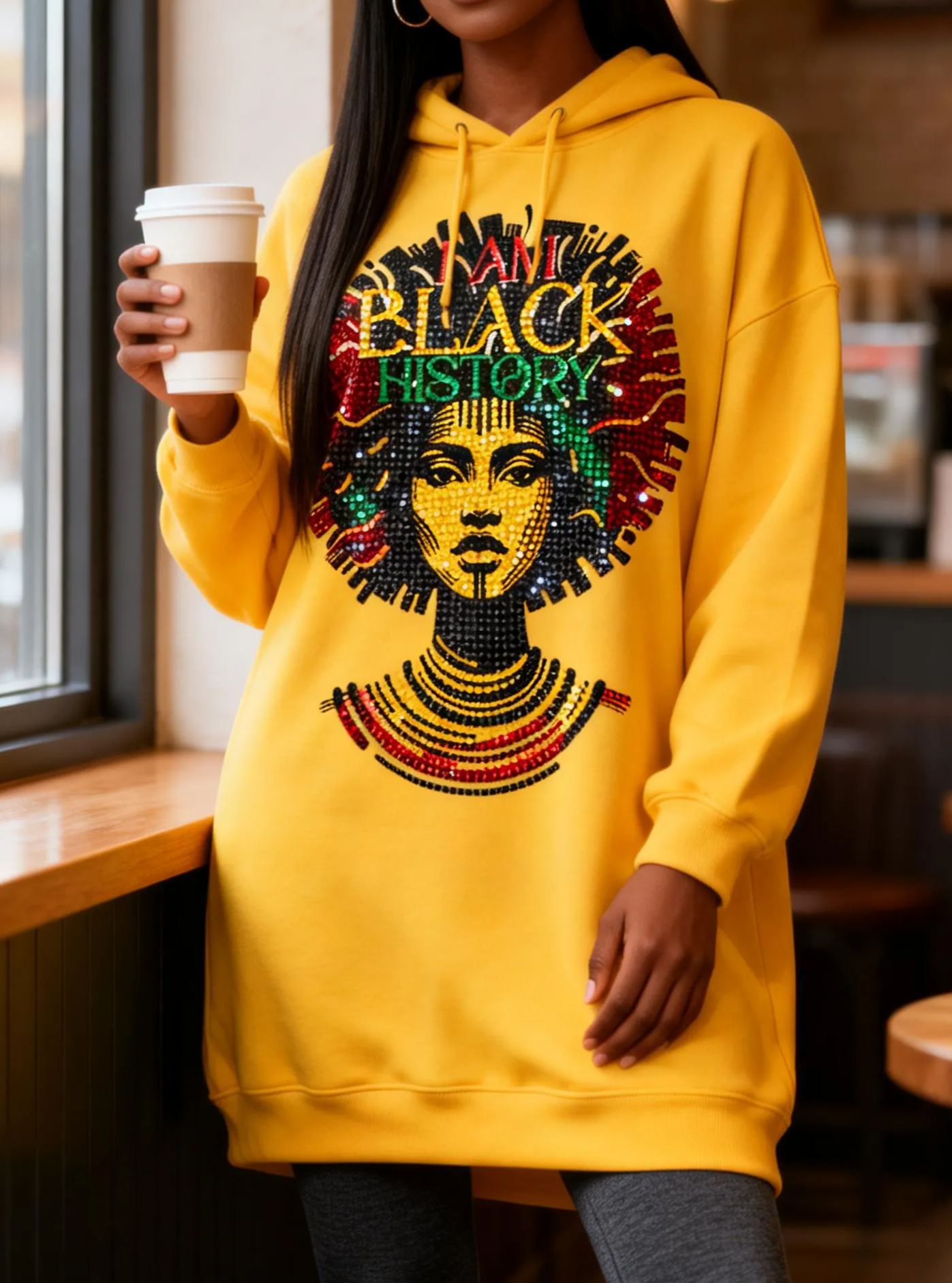 I Am Black History Rhinestone African Queen Hoodie Dress 