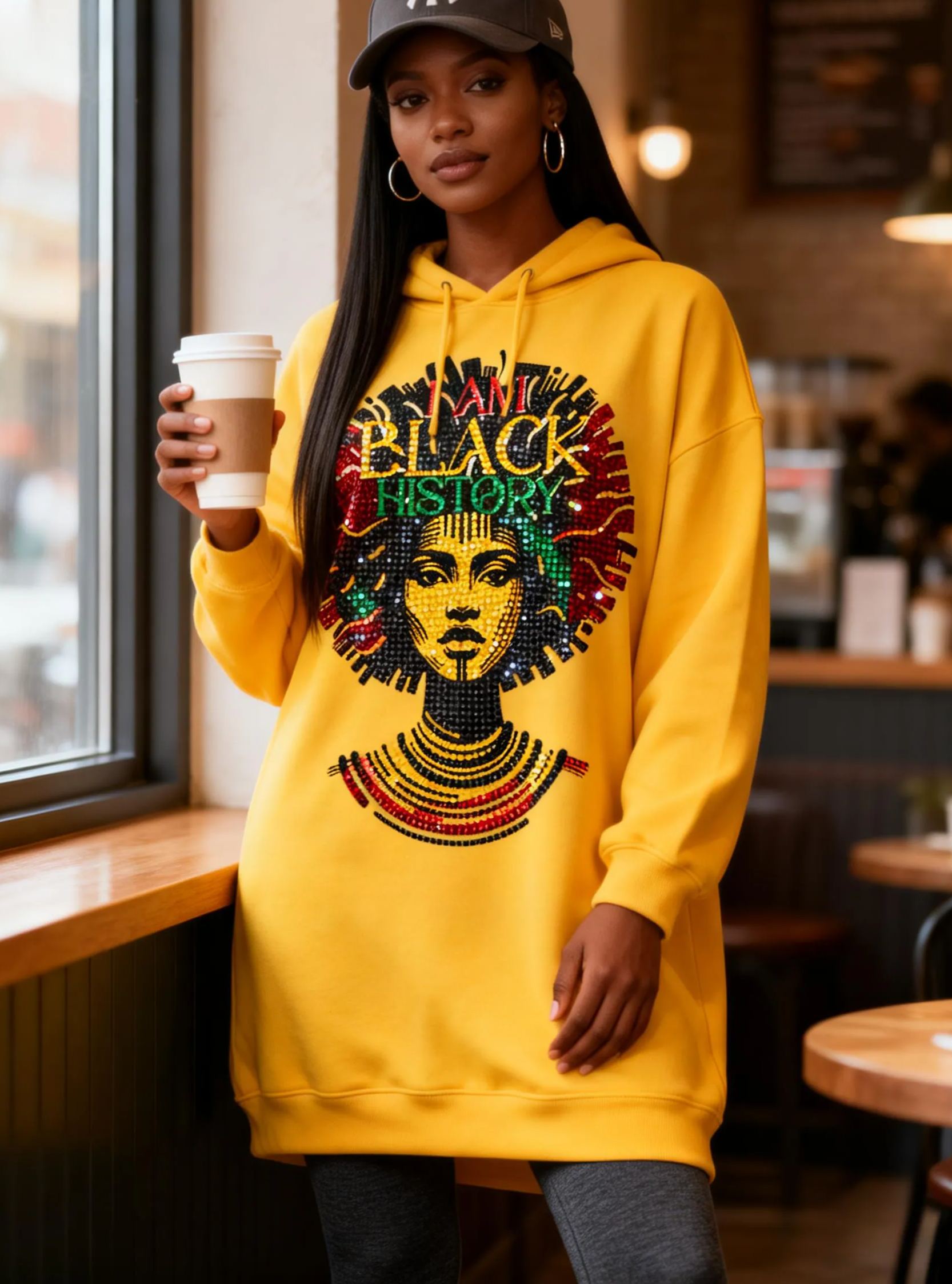I Am Black History Rhinestone African Queen Hoodie Dress 