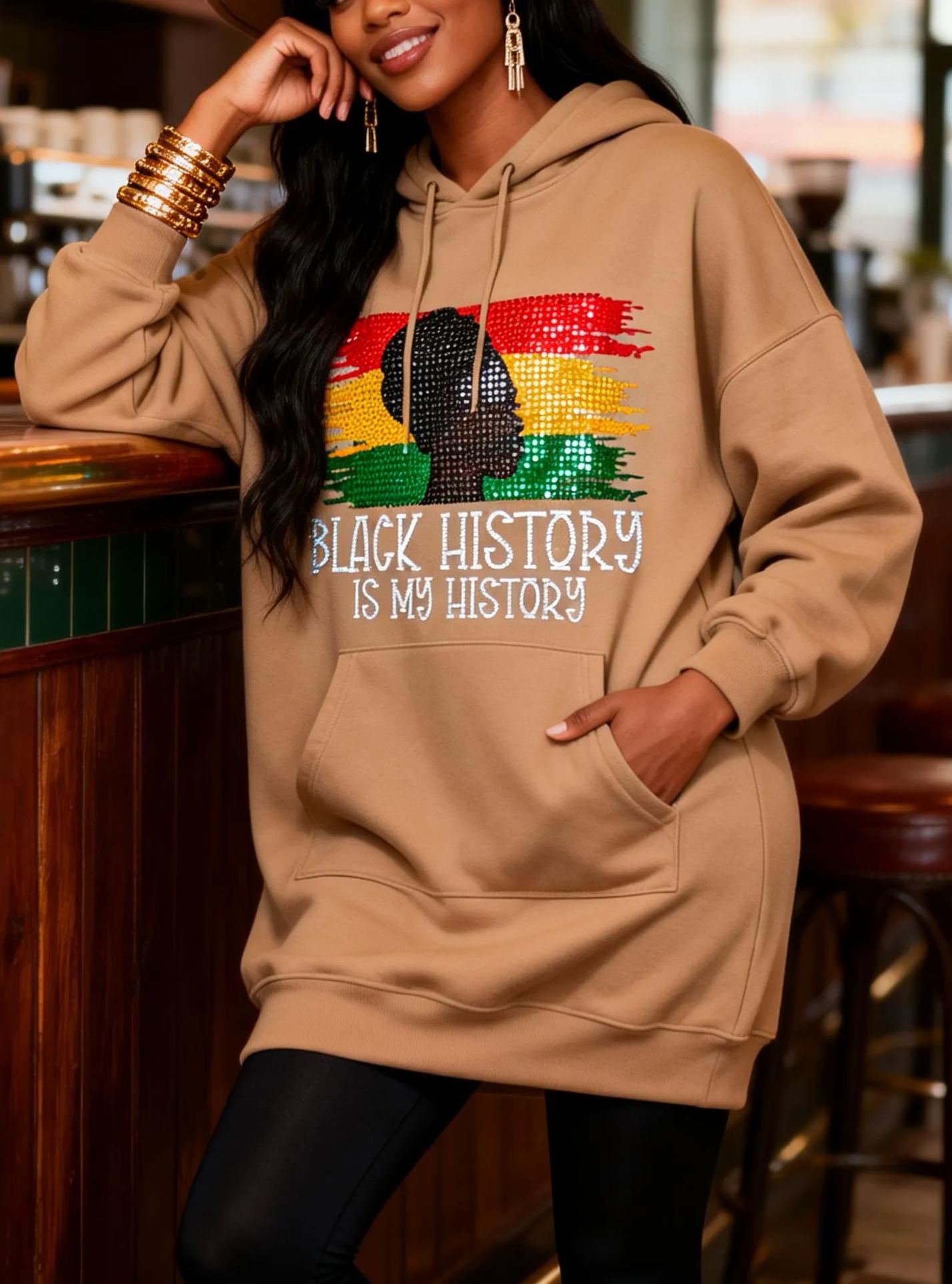 Black History Is My History Rhinestone Hoodie Dress 