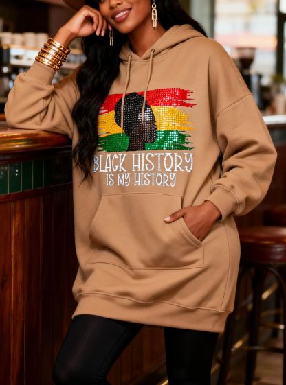 Black History Is My History Rhinestone Hoodie Dress 