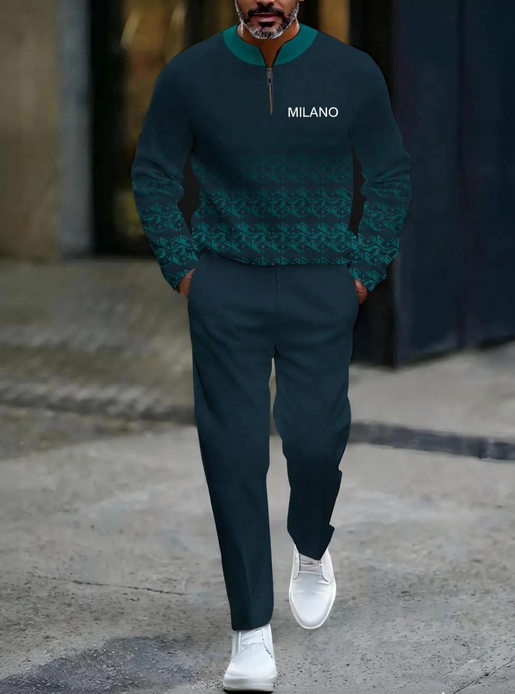 Milano Zipper Long Sleeve Long Pants Two-Piece Set