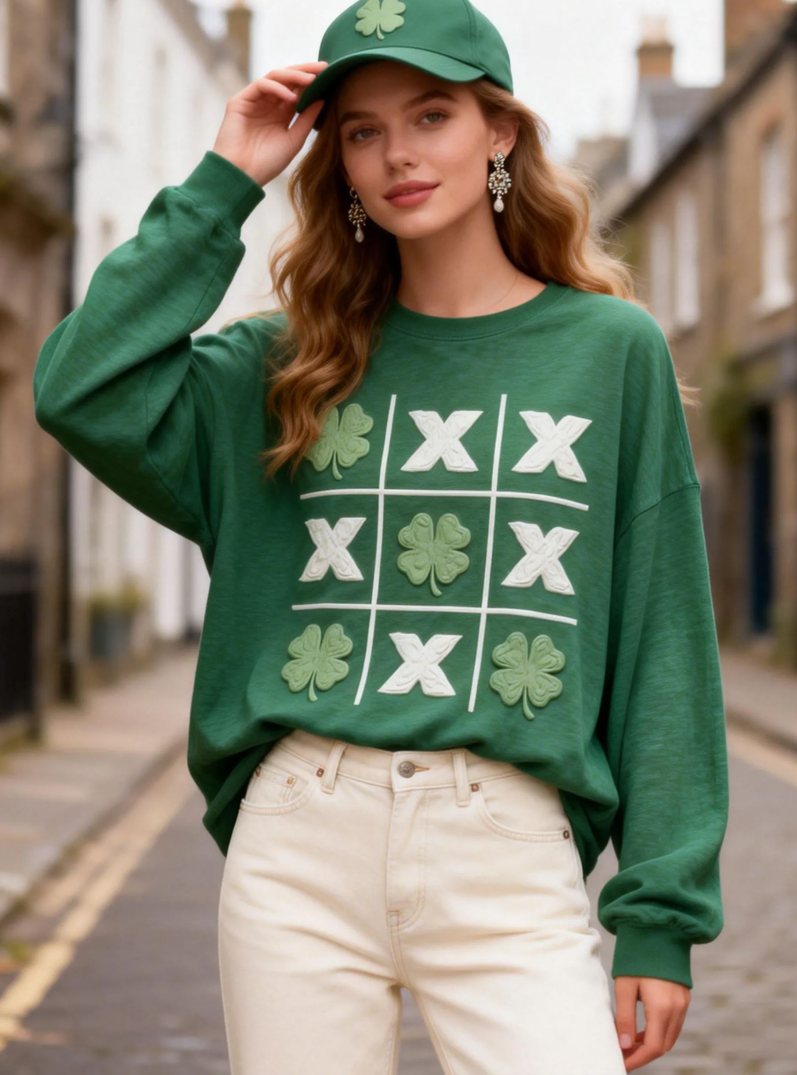 Shamrock Tic-Tac-Toe Graphic Long Sleeve T-shirt