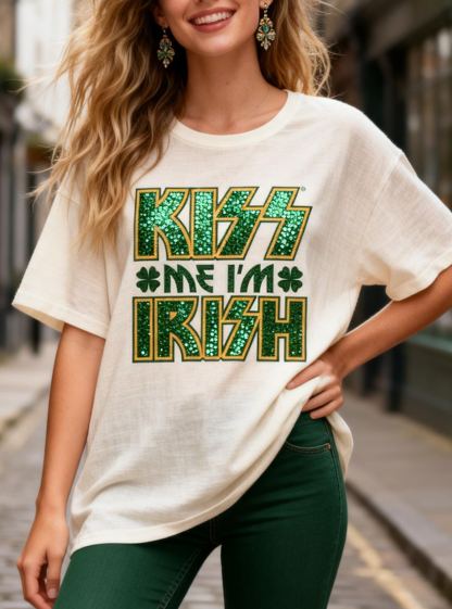 'KISS ME I'M IRISH' Sequin Graphic T-Shirt St. Patrick's Day Casual Tee
