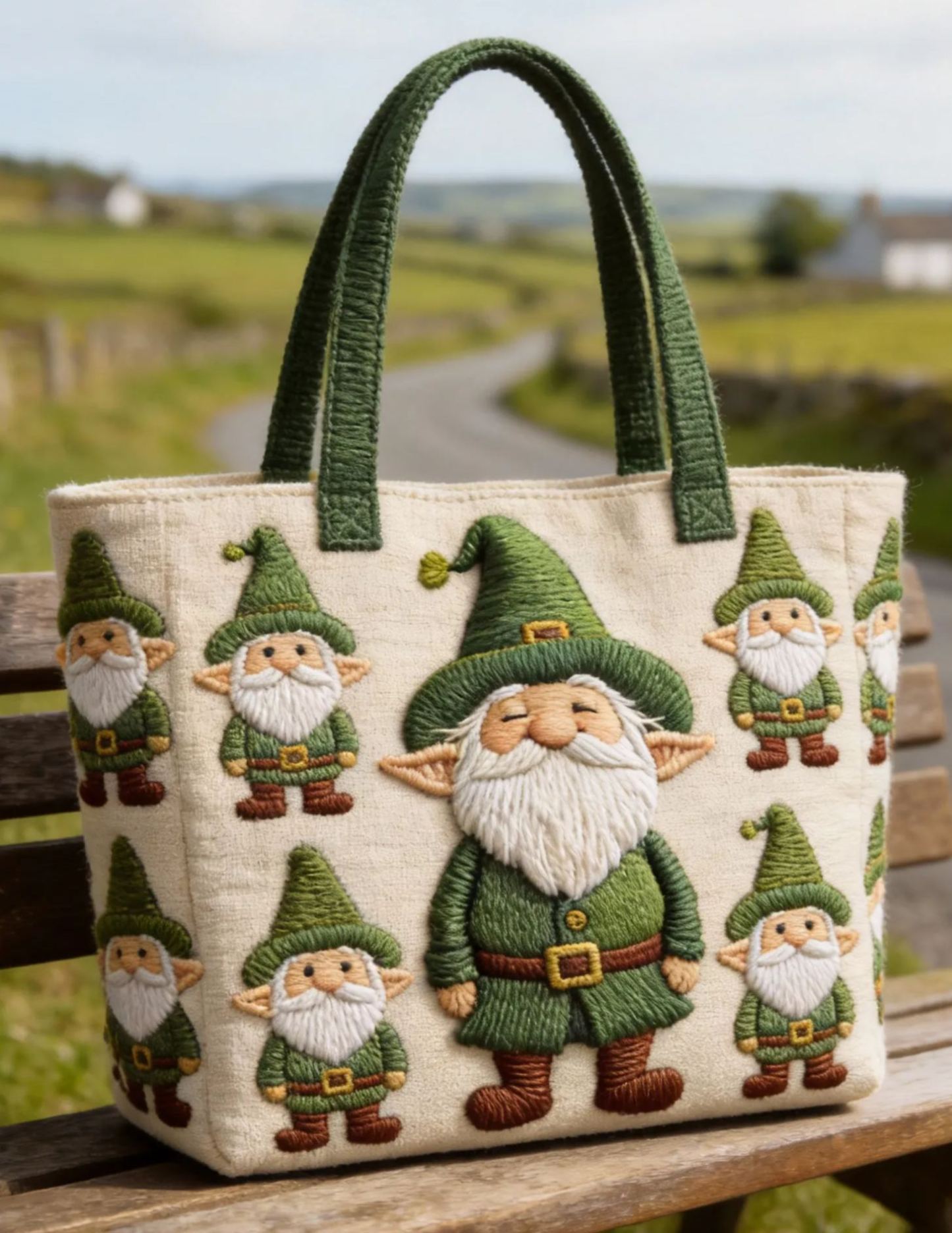Cute Leprechaun Embroidered Canvas Tote Bag Whimsical Irish-Inspired Daily Handbag