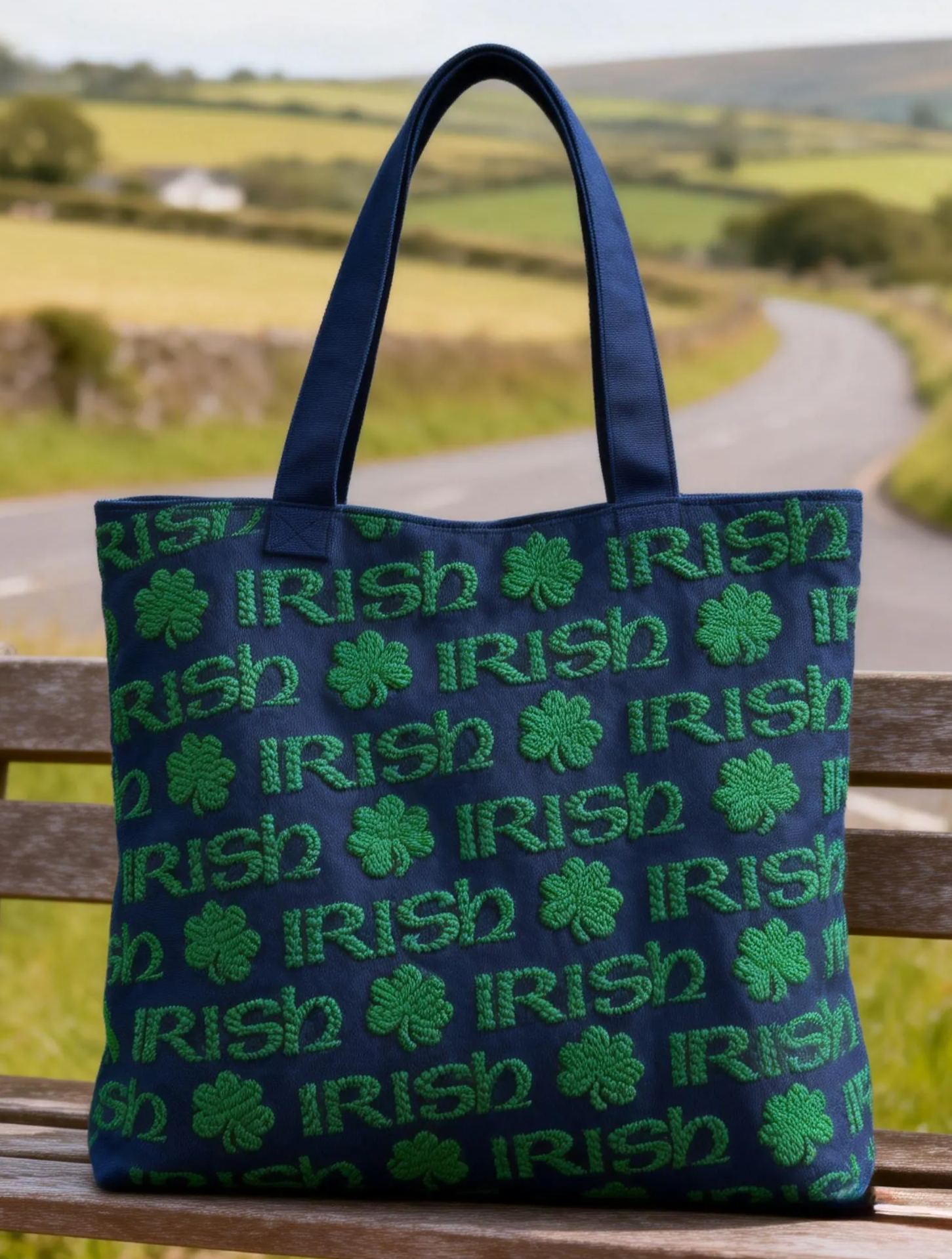"IRISH" Shamrock Embroidered Tote Bag St.Patrick Day Canvas Handbag