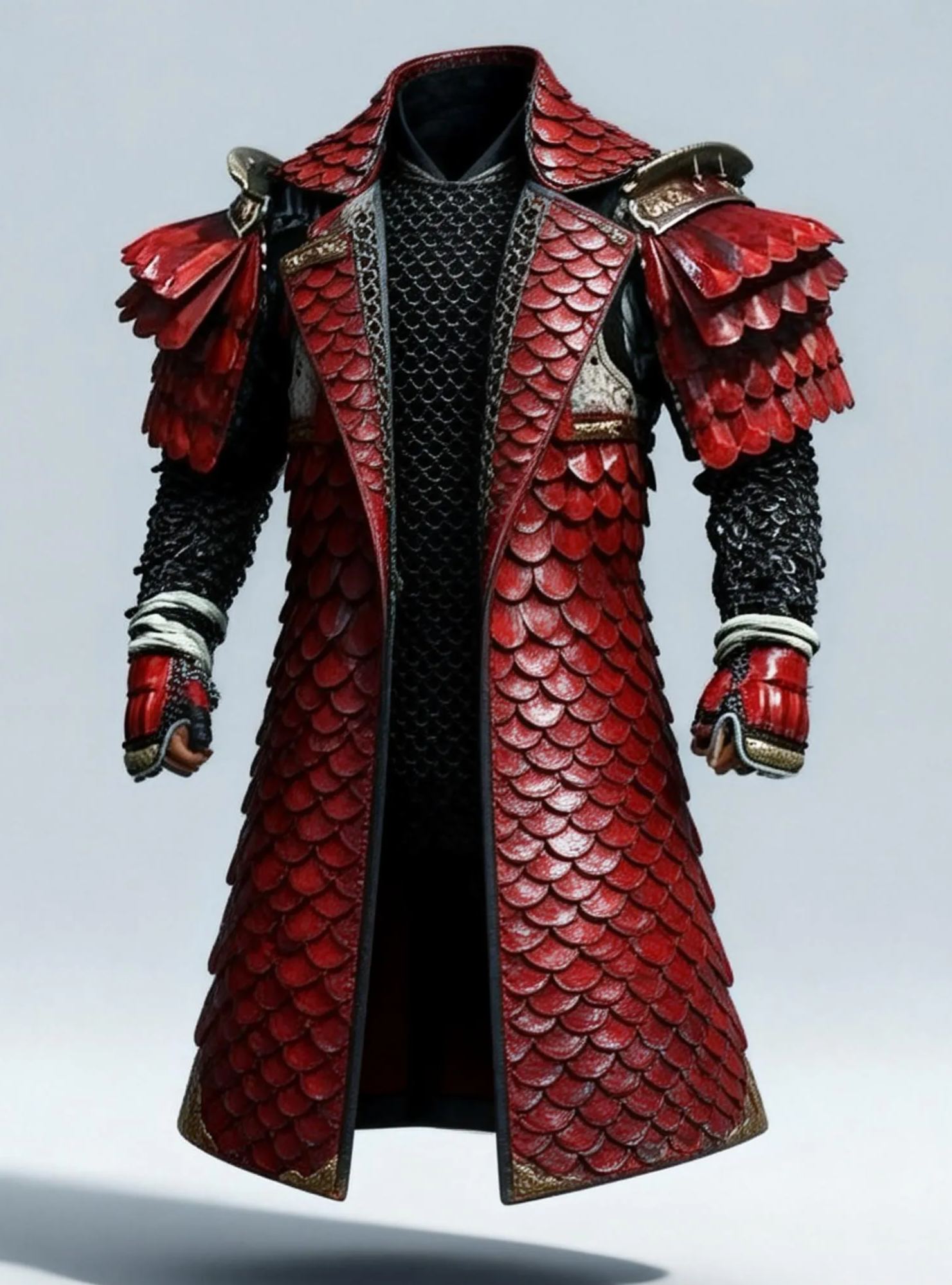 Men's Vintage Red Dark Overcoat Samurai Style Winter Coat 