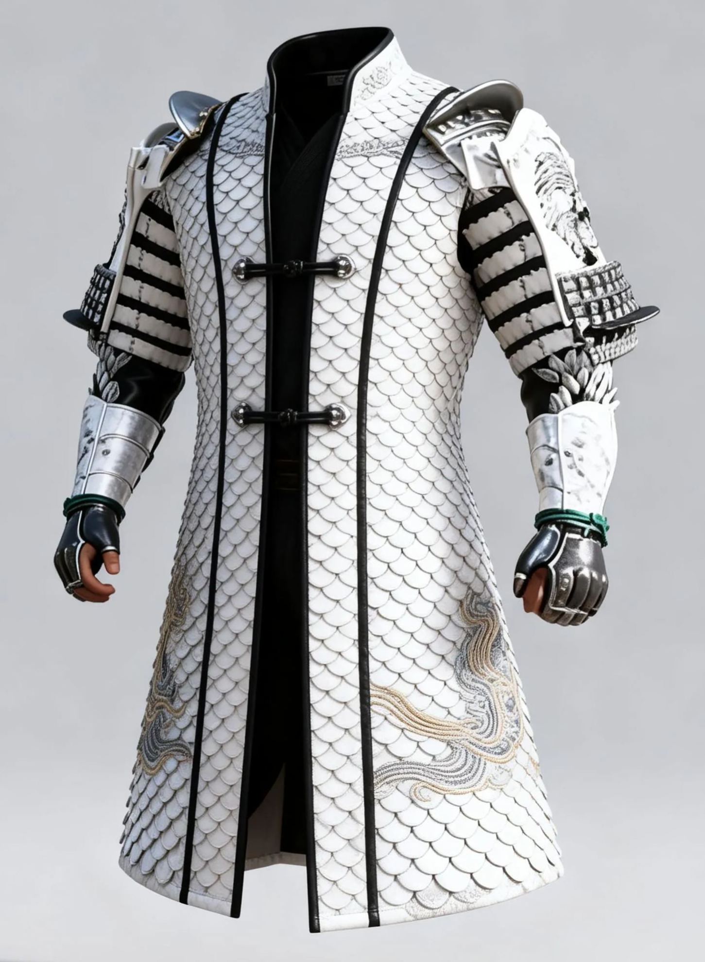 Men's Fashionable Samurai Trench Coat Dragon Embroidery Gothic Cosplay Overcoat 