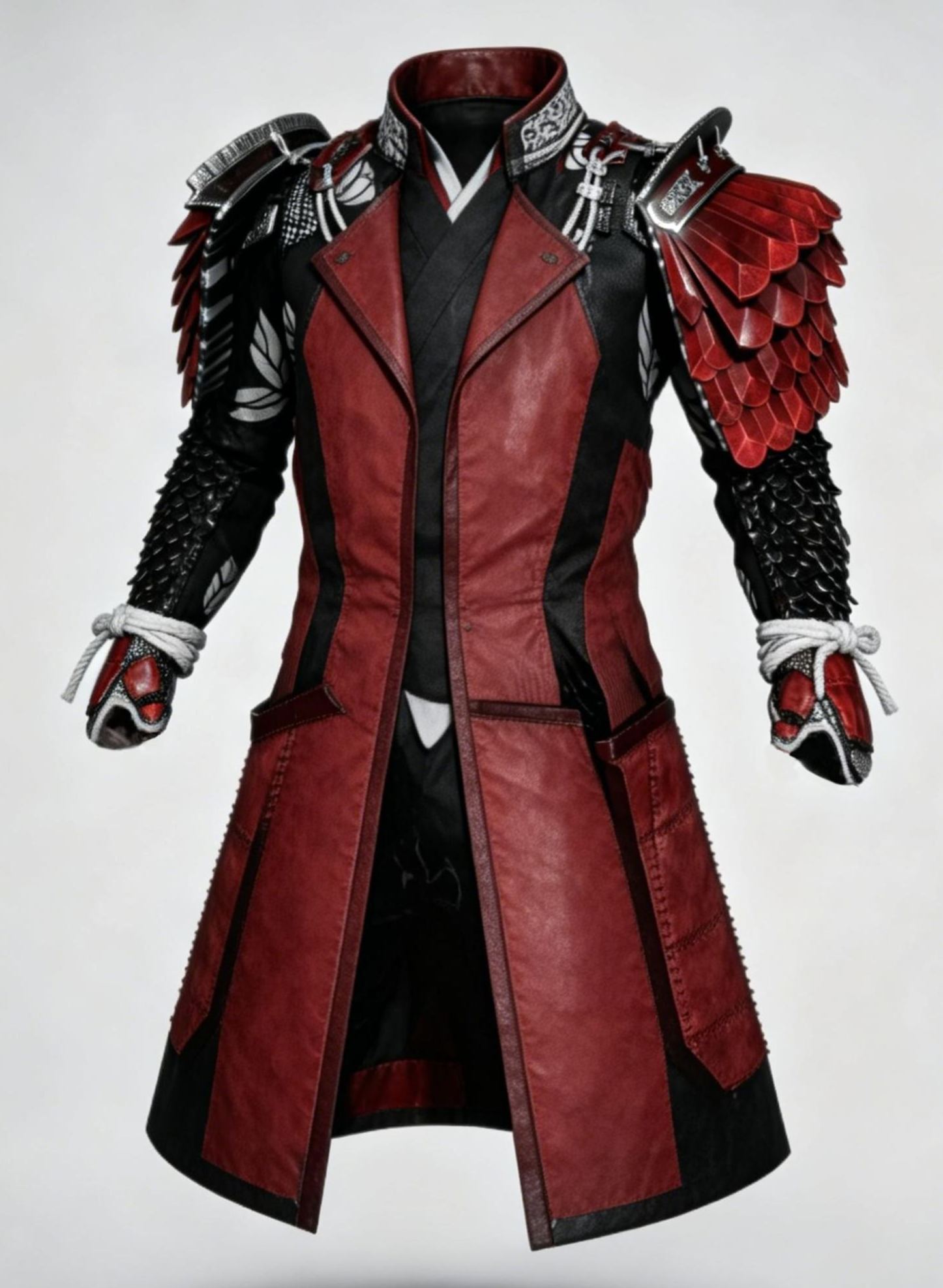 Men's Fashionable Red & Black Samurai Trench Coat Gothic Overcoat