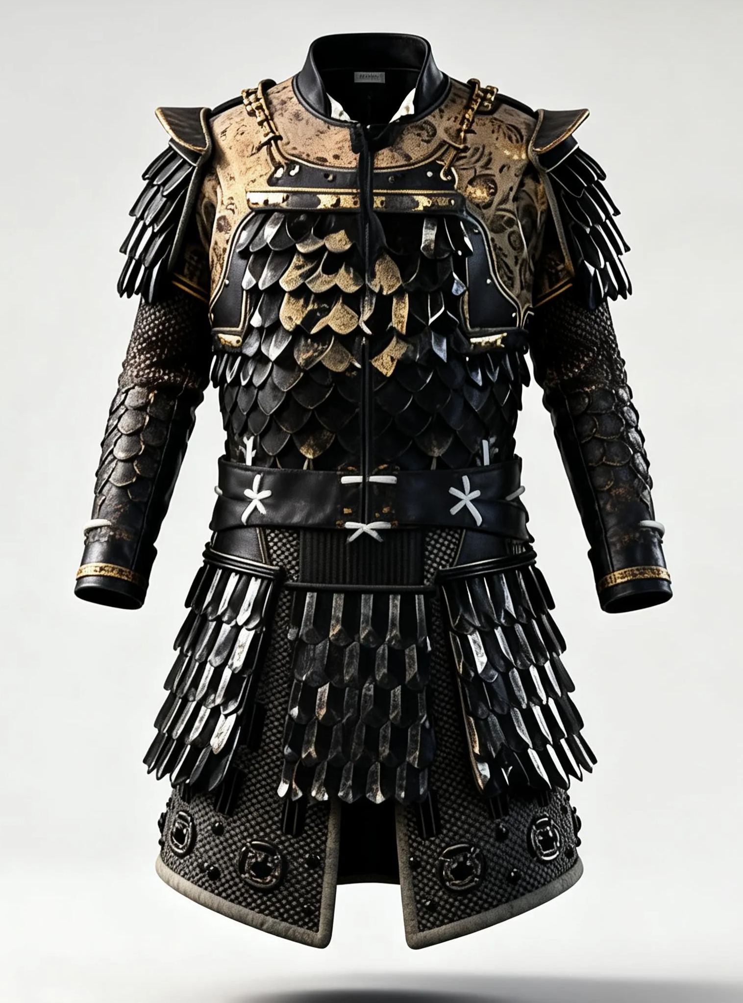 Men's Black & Gold Japanese Samurai Jacket Cosplay Gothic Overcoat