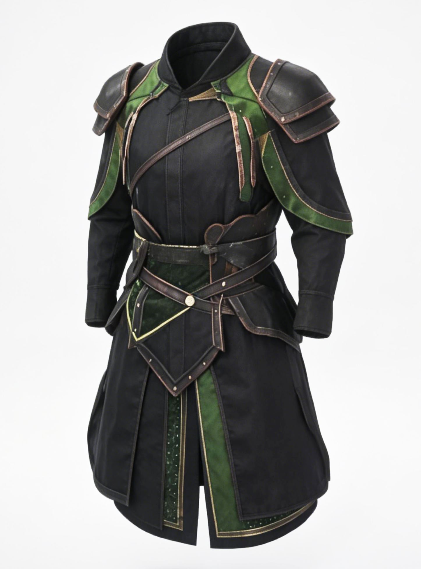 Men's Fashionable Black & Green Samurai Trench Coat Tactical Overcoat