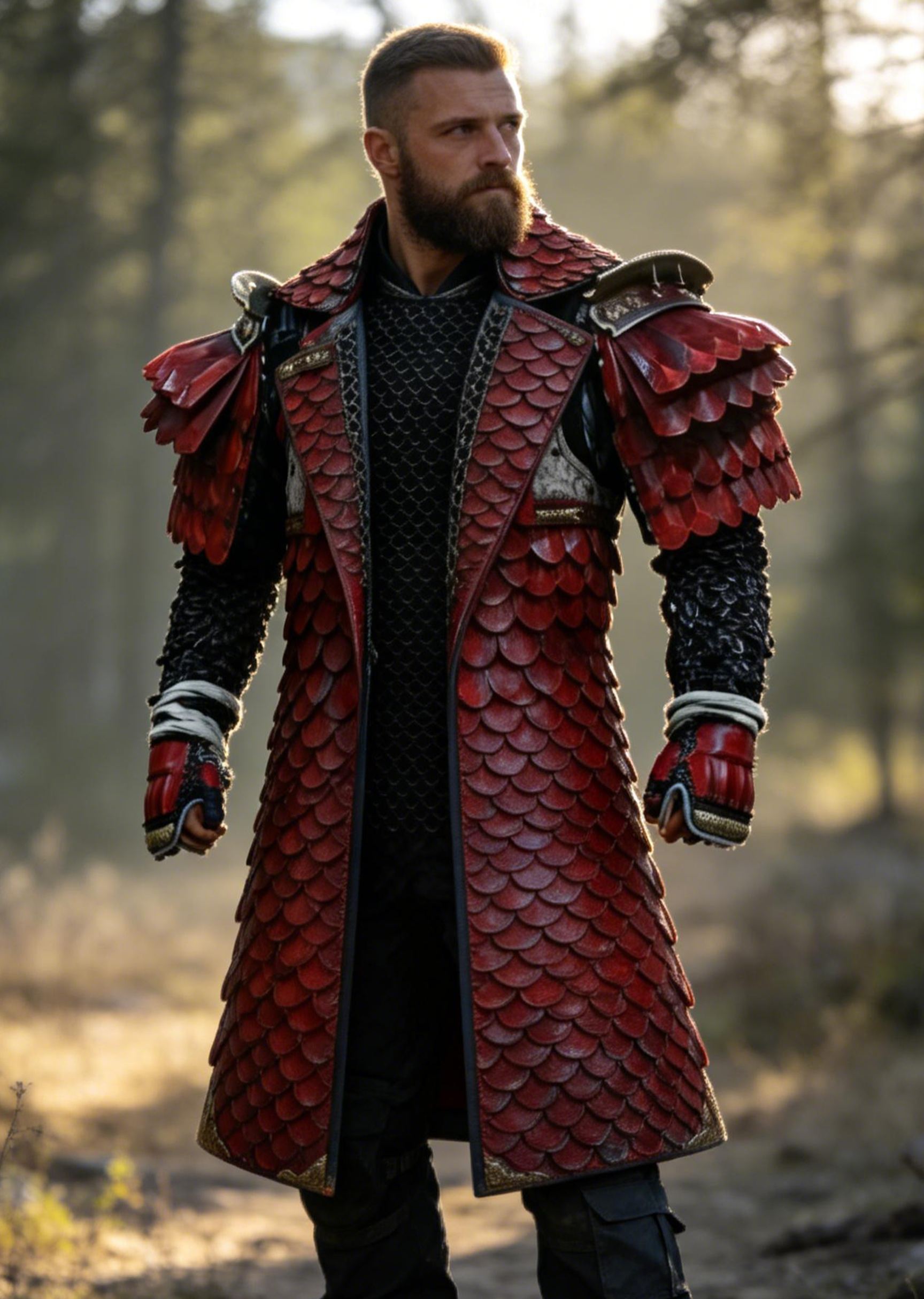 Men's Vintage Red Dark Overcoat Samurai Style Winter Coat 