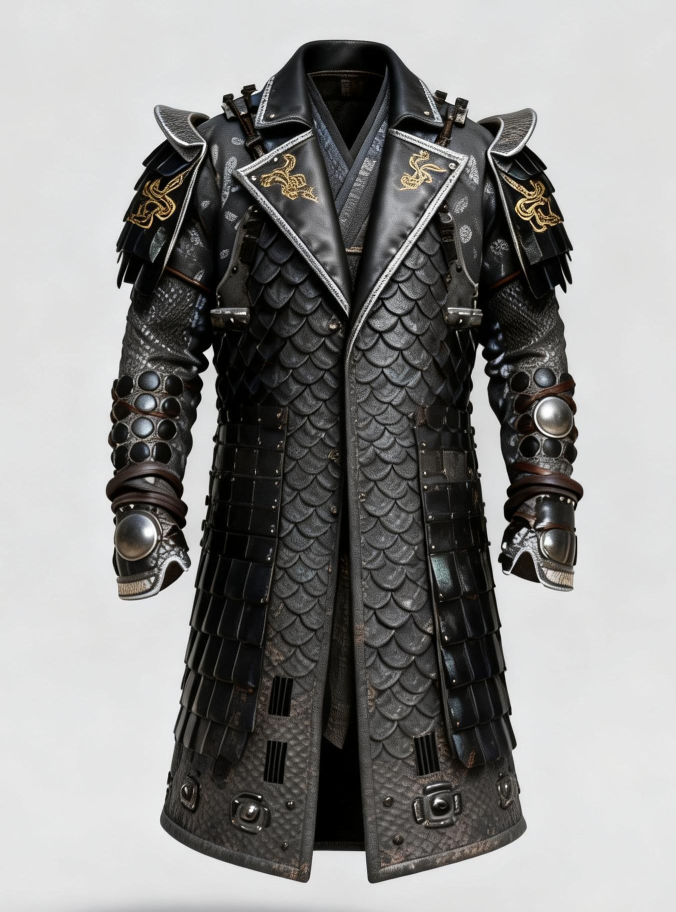 Men's Fashionable Samurai Jacket with Golden Snake Embroidery Cosplay Coat
